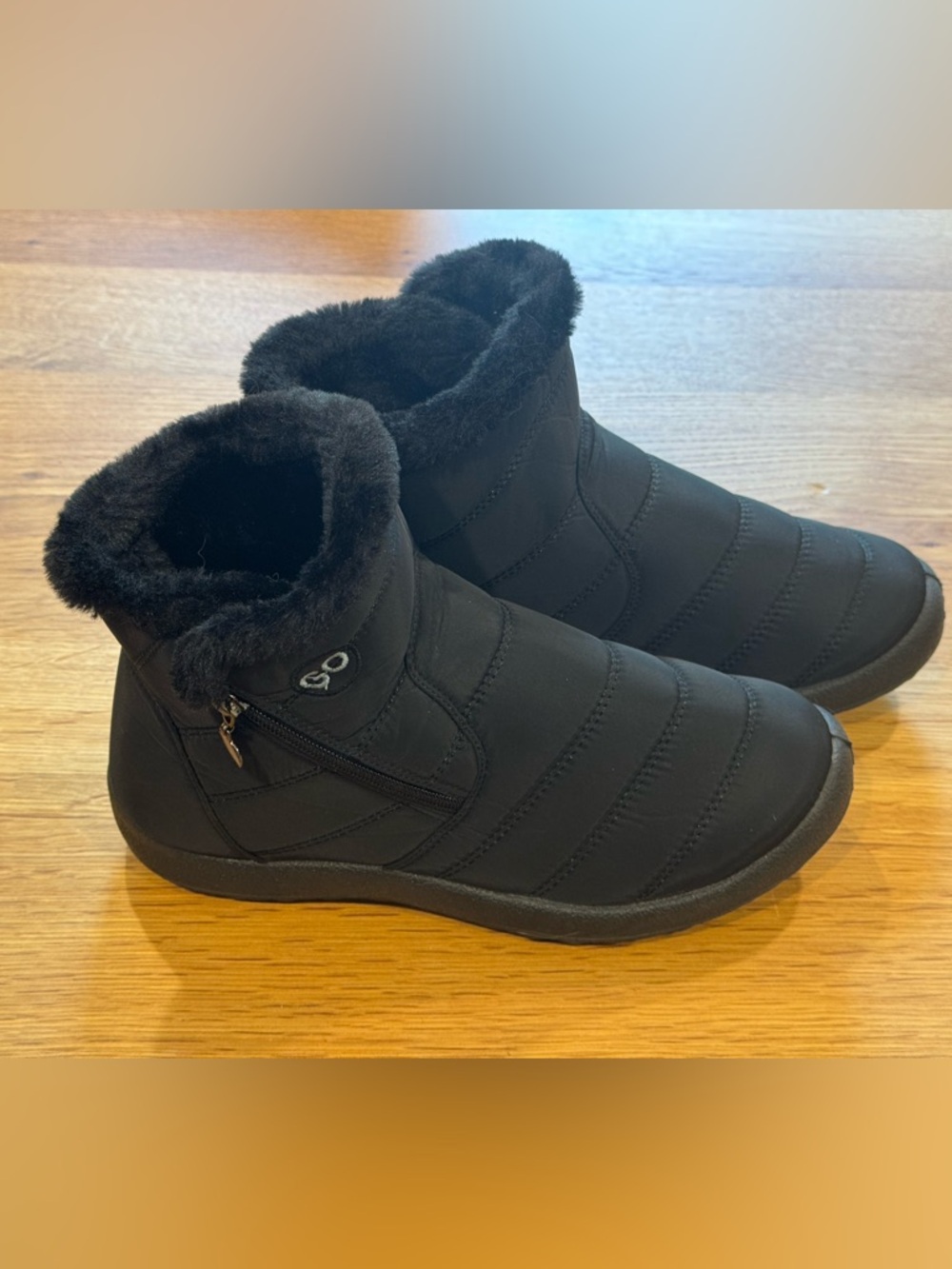 Women’s Black Winter Boots Faux Fur Lined Zip Ankle Boots Size 10 - 11